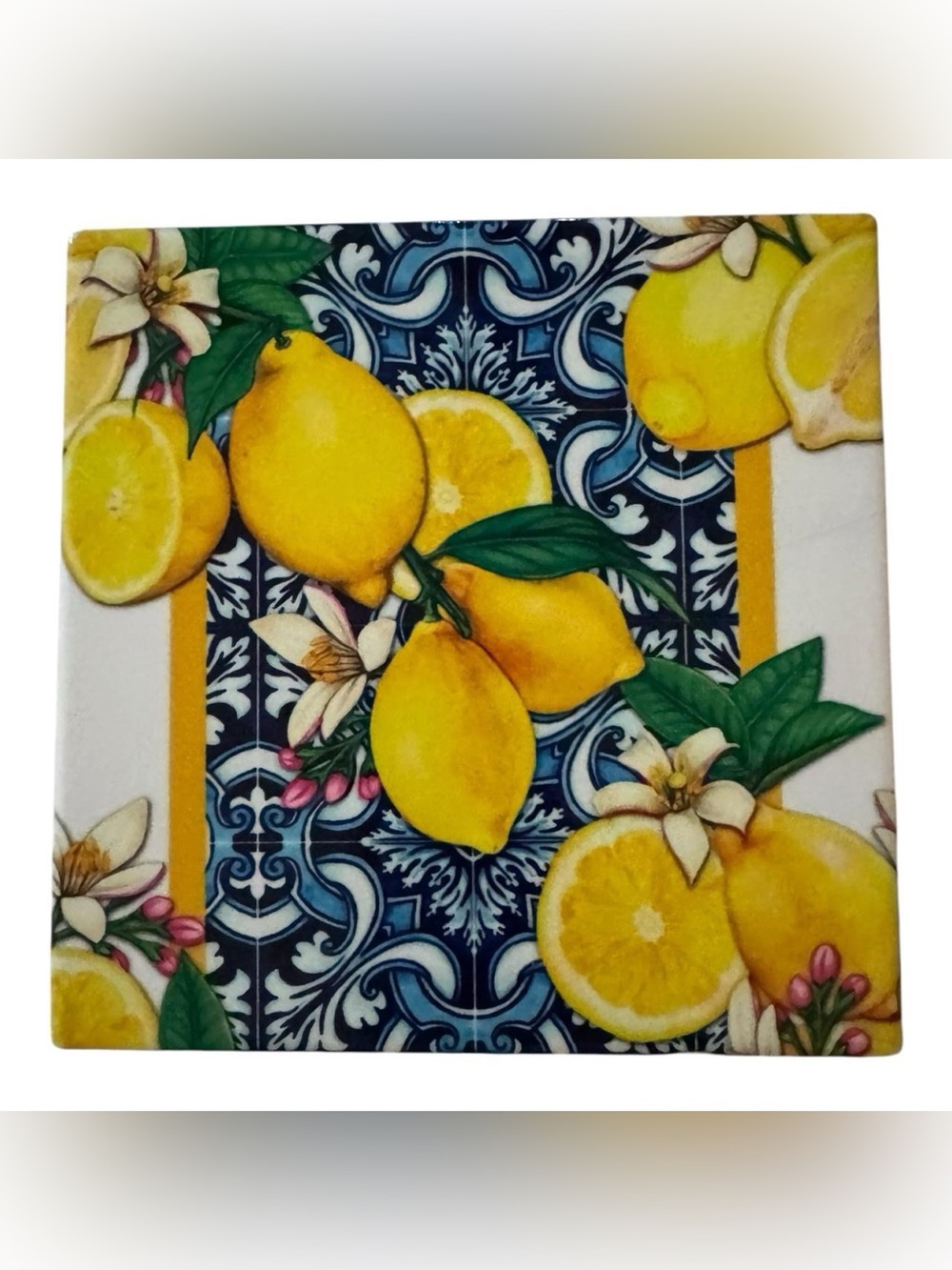 🍋Made in Italy Mediterranean Citrus Floral Tile Trivet For Hot Plates & Pots